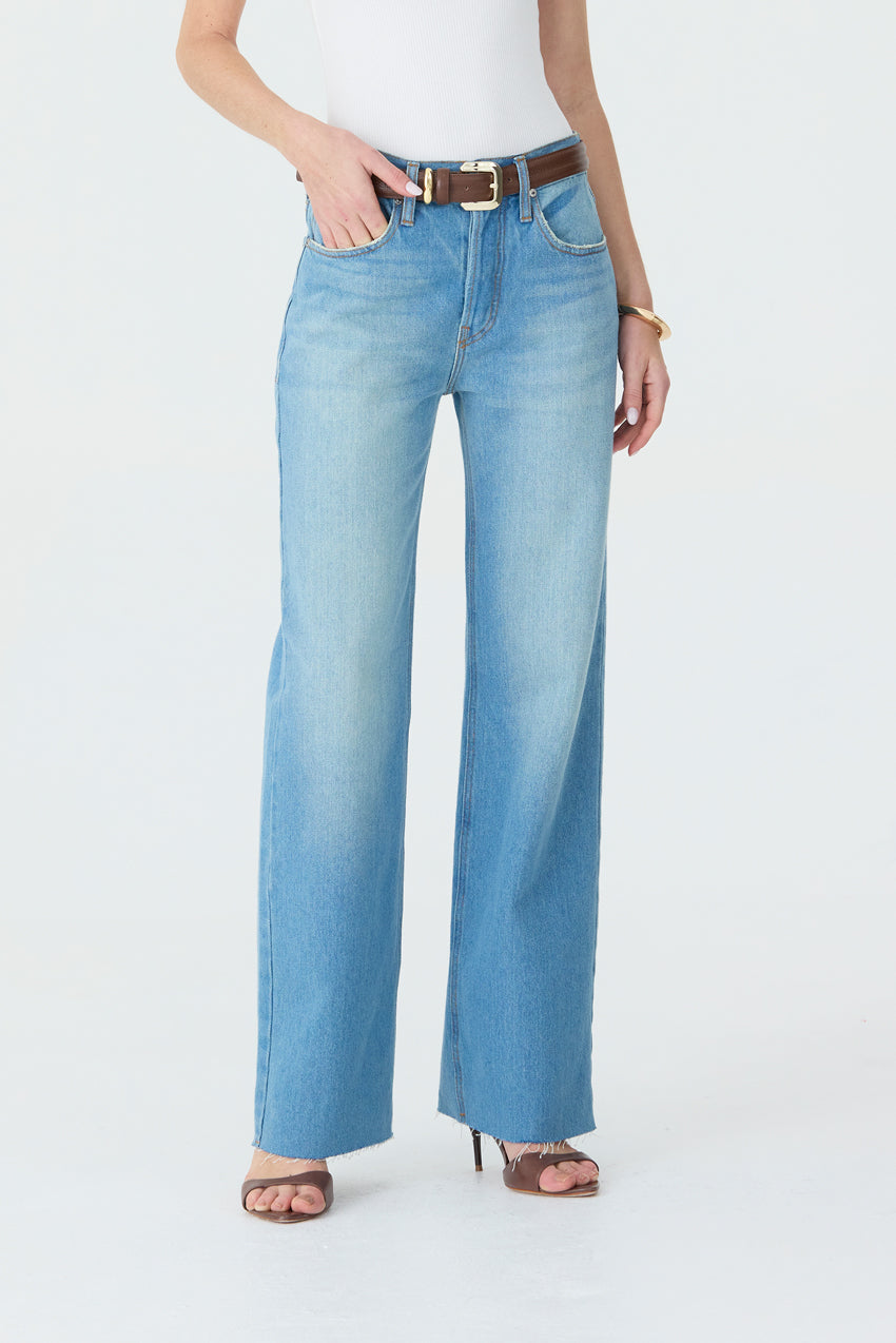 CALÇA DANI FEMININA STRAIGHT BARRA A FIO JEANS MÉDIO