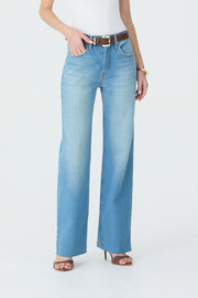 CALÇA DANI FEMININA STRAIGHT BARRA A FIO JEANS MÉDIO