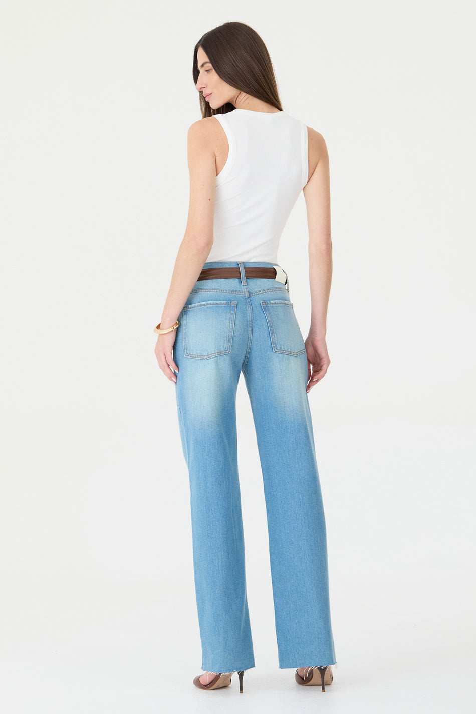 CALÇA DANI FEMININA STRAIGHT BARRA A FIO JEANS MÉDIO