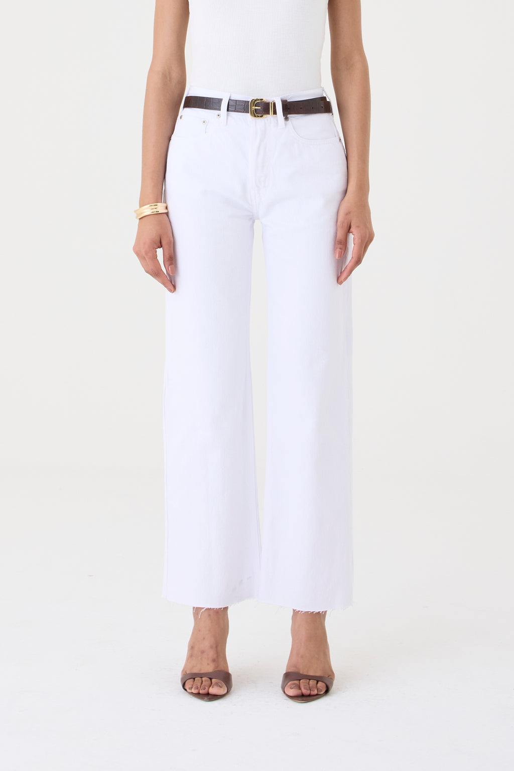 CALÇA DANI FEMININA STRAIGHT BARRA A FIO SARJA BRANCA