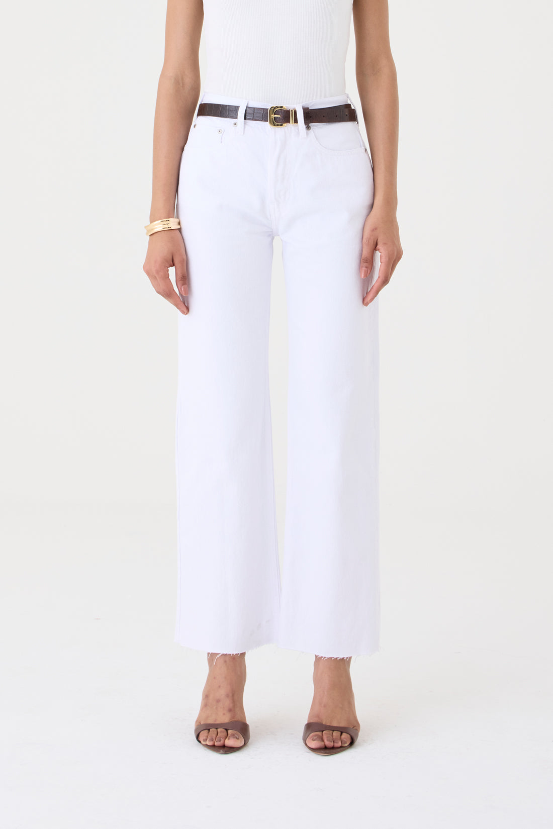CALÇA DANI FEMININA STRAIGHT BARRA A FIO SARJA BRANCA