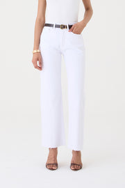 CALÇA DANI FEMININA STRAIGHT BARRA A FIO SARJA BRANCA
