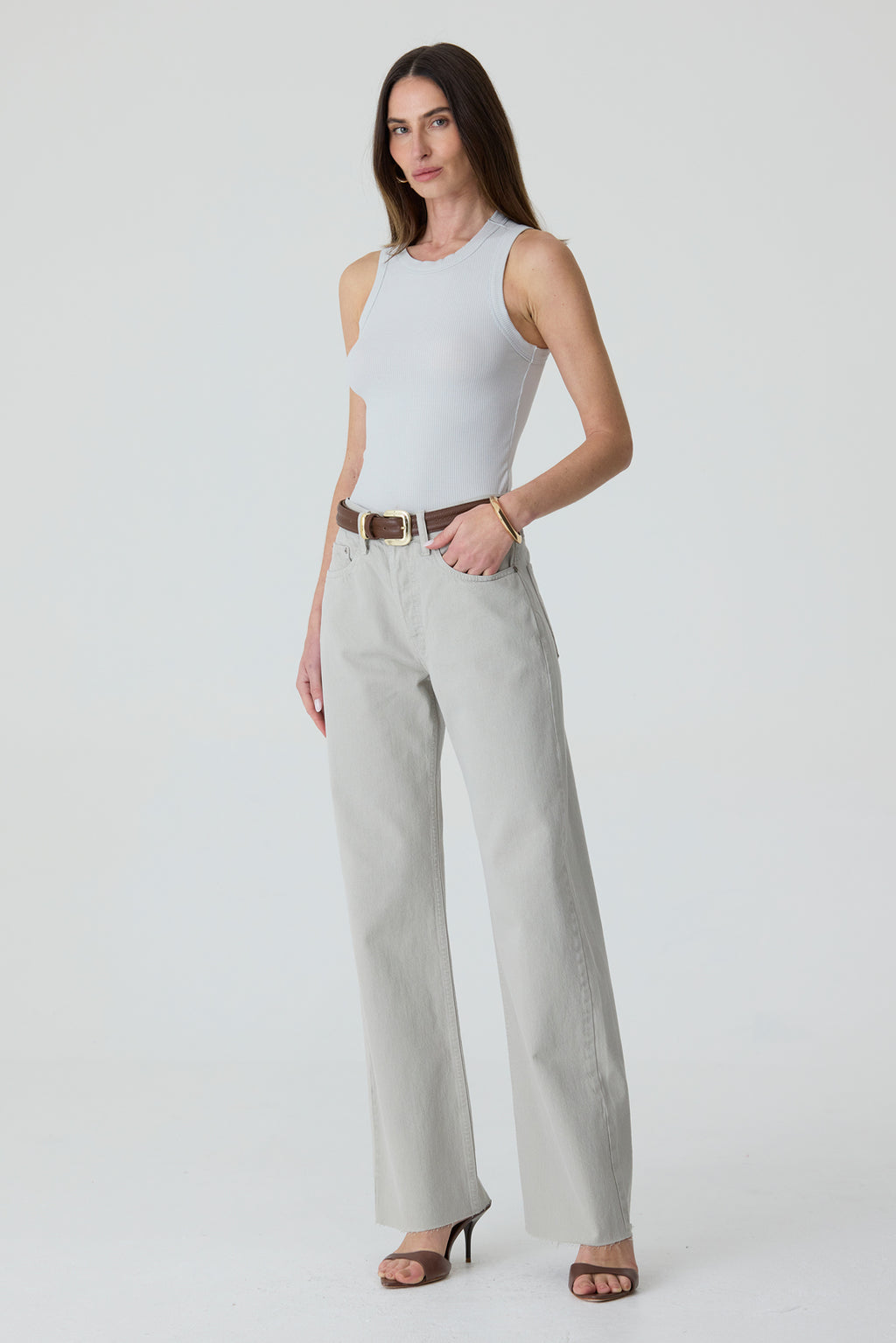 CALÇA DANI FEMININA STRAIGHT BARRA A FIO AGATE GRAY