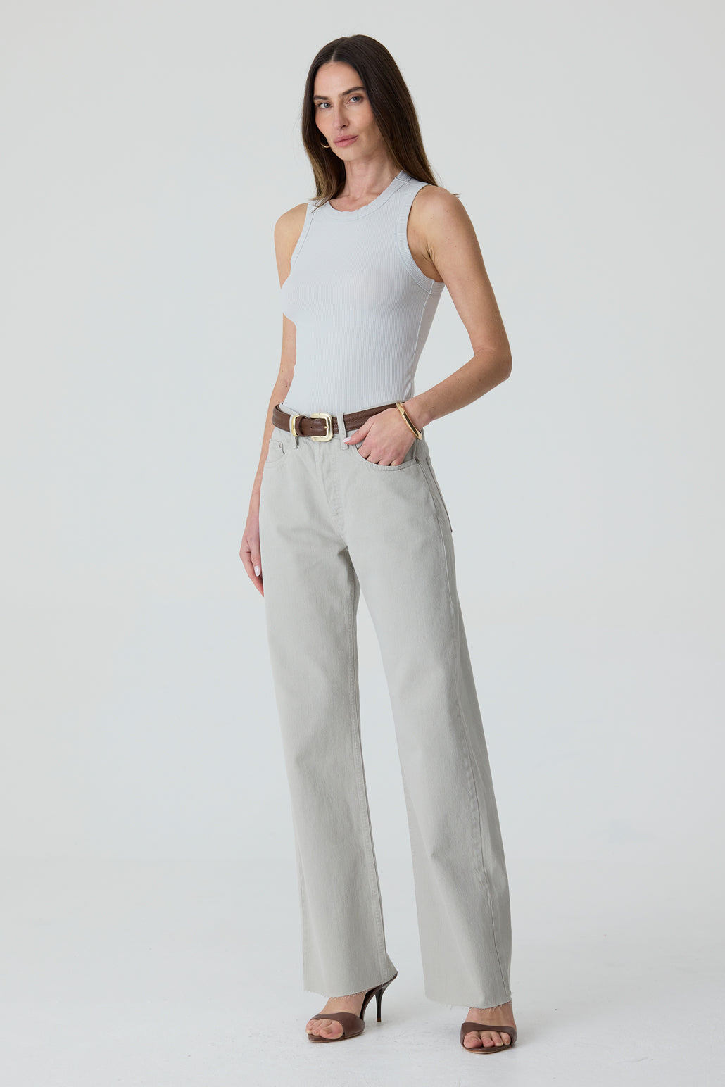 CALÇA DANI FEMININA STRAIGHT BARRA A FIO AGATE GRAY