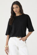 T-SHIRT FEMININA OVERSIZED GOLA REDONDA - PRETO