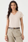 T-SHIRT FEMININA GOLA V - AREIA