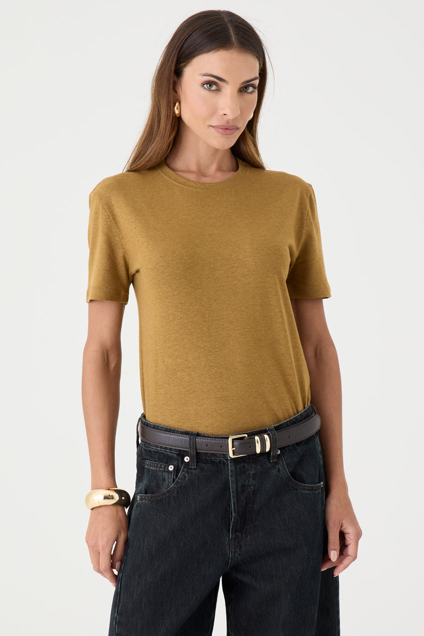 T-SHIRT FEMININA GOLA REDONDA - CARAMELO
