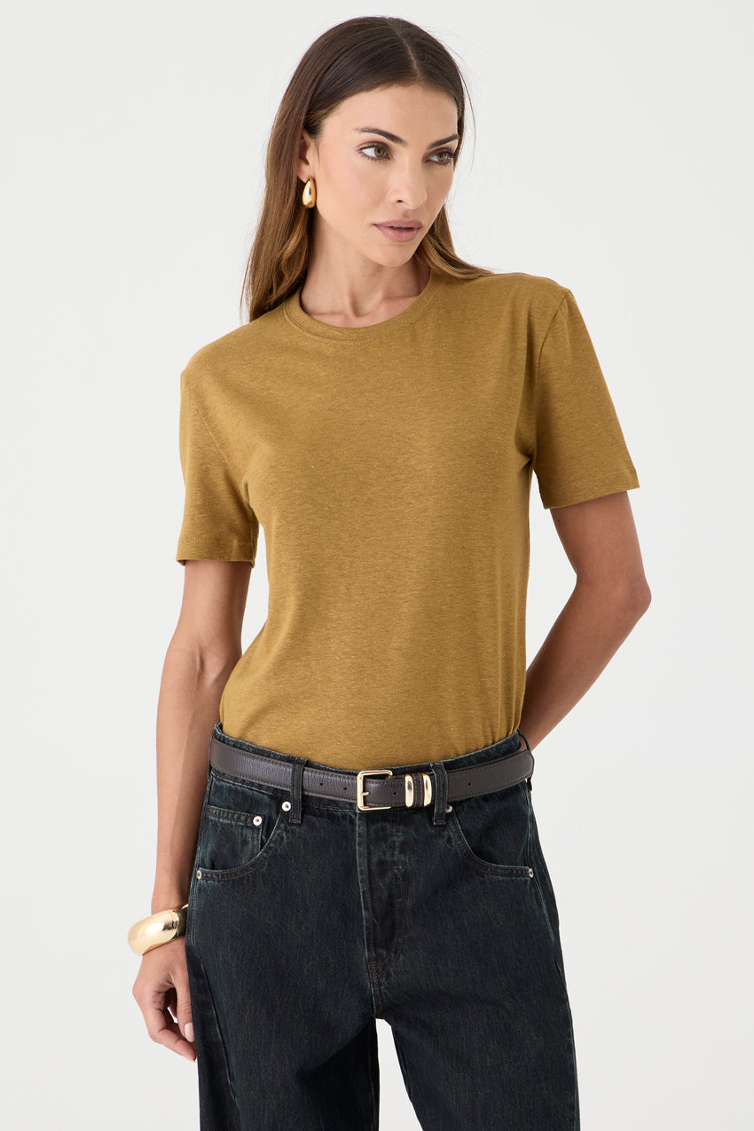 T-SHIRT FEMININA GOLA REDONDA - CARAMELO