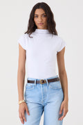 T-SHIRT FEMININA GOLA ALTA  - BRANCA