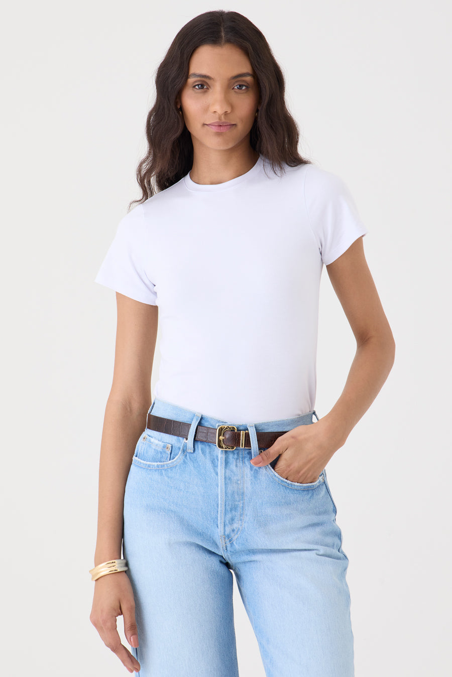 T-SHIRT FEMININA GOLA REDONDA BABY LOOK  - BRANCA