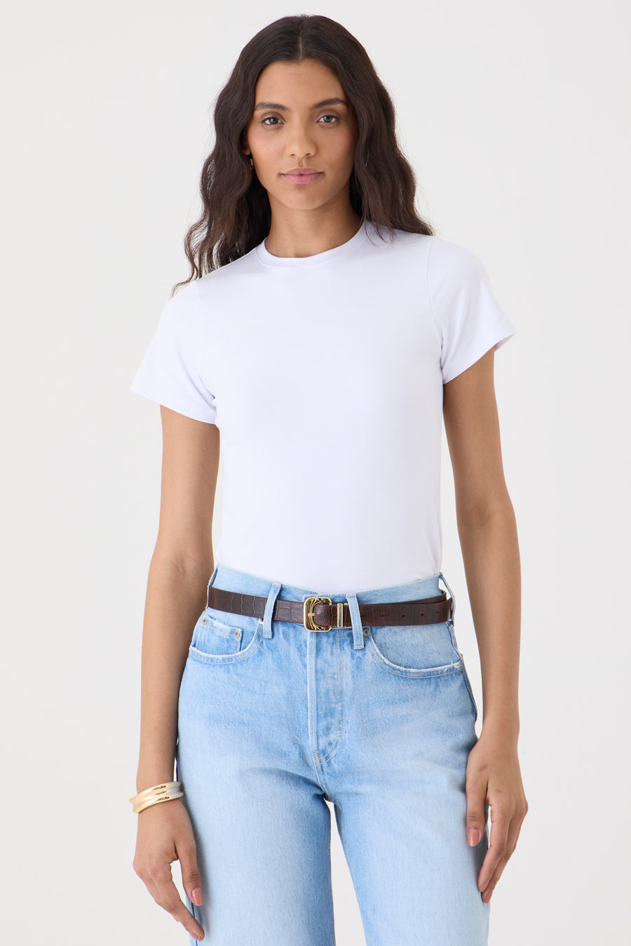 T-SHIRT FEMININA GOLA REDONDA BABY LOOK  - BRANCA
