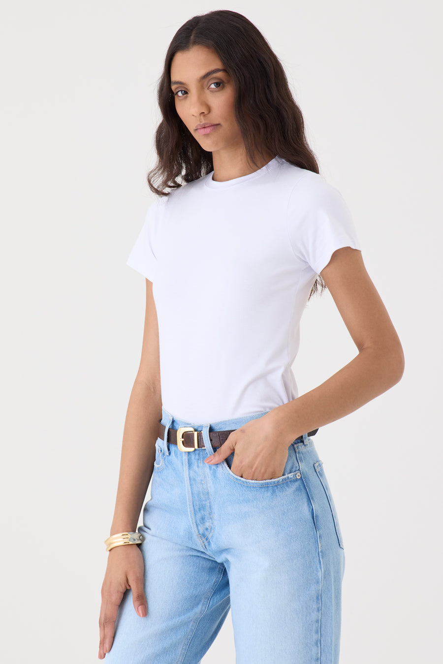 T-SHIRT FEMININA GOLA REDONDA BABY LOOK  - BRANCA