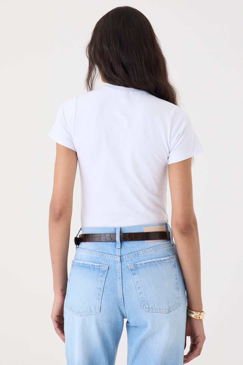 T-SHIRT FEMININA GOLA REDONDA BABY LOOK  - BRANCA