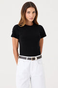 T-SHIRT FEMININA GOLA REDONDA BABY LOOK - PRETA