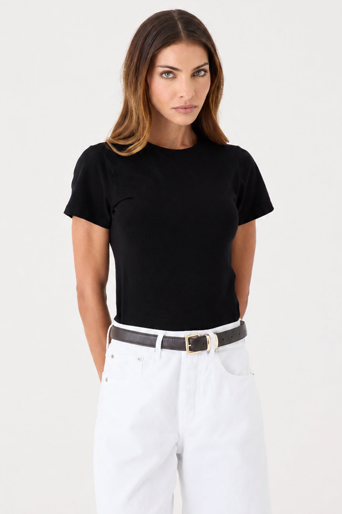 T-SHIRT FEMININA GOLA REDONDA BABY LOOK - PRETA