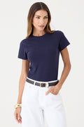 T-SHIRT FEMININA GOLA REDONDA BABY LOOK  - AZUL DARK