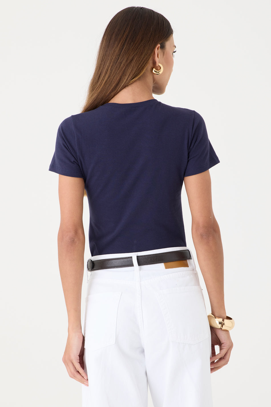 T-SHIRT FEMININA GOLA REDONDA BABY LOOK  - AZUL DARK