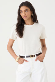T-SHIRT FEMININA VISCOSE/LINHO GOLA REDONDA BABY LOOK - CRU