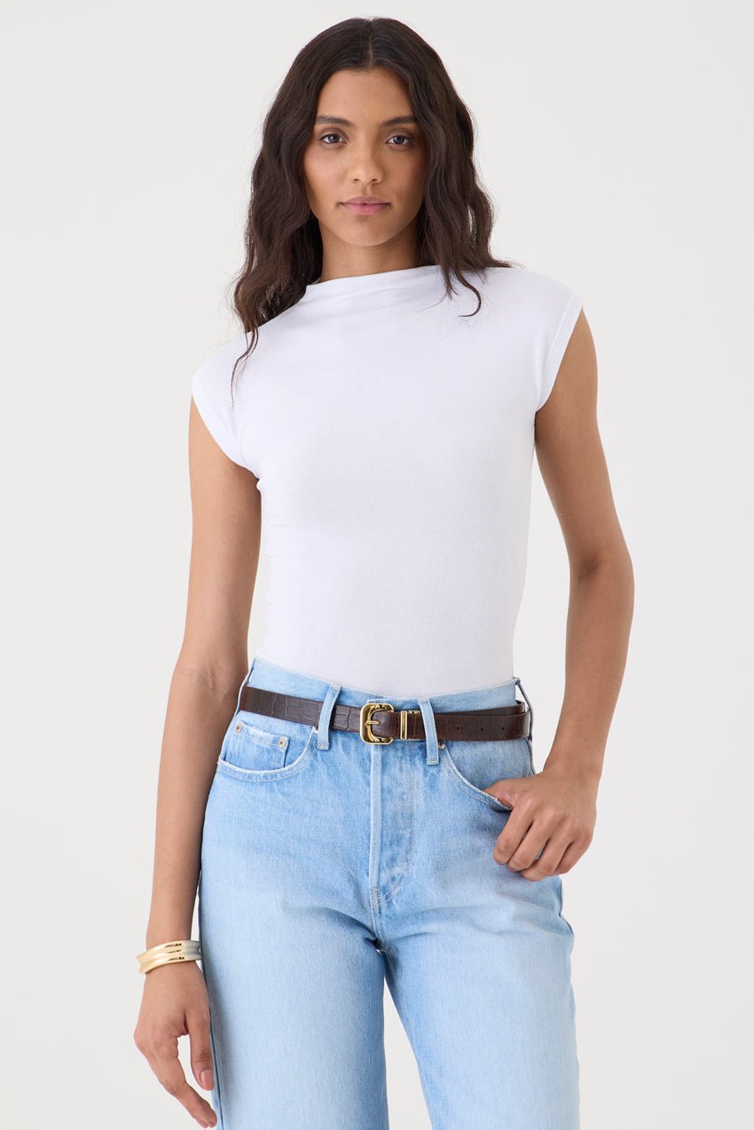 T-SHIRT GOLA ALTA TRICOT BRANCO