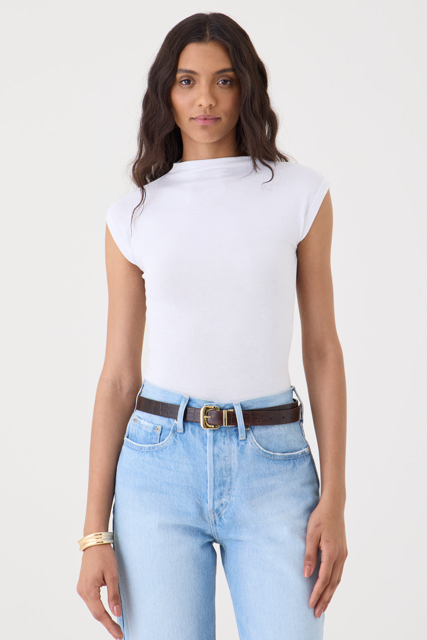 T-SHIRT GOLA ALTA TRICOT BRANCO