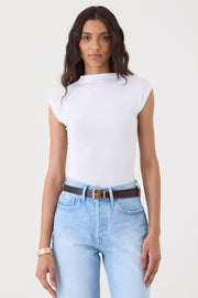 T-SHIRT GOLA ALTA TRICOT - BRANCO