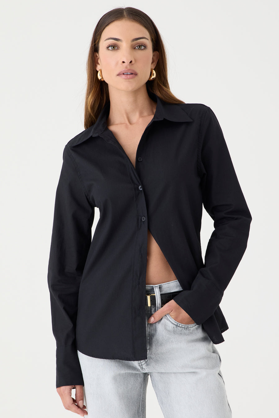 CAMISA FEMININA TRICOLINE SLIM PRETA