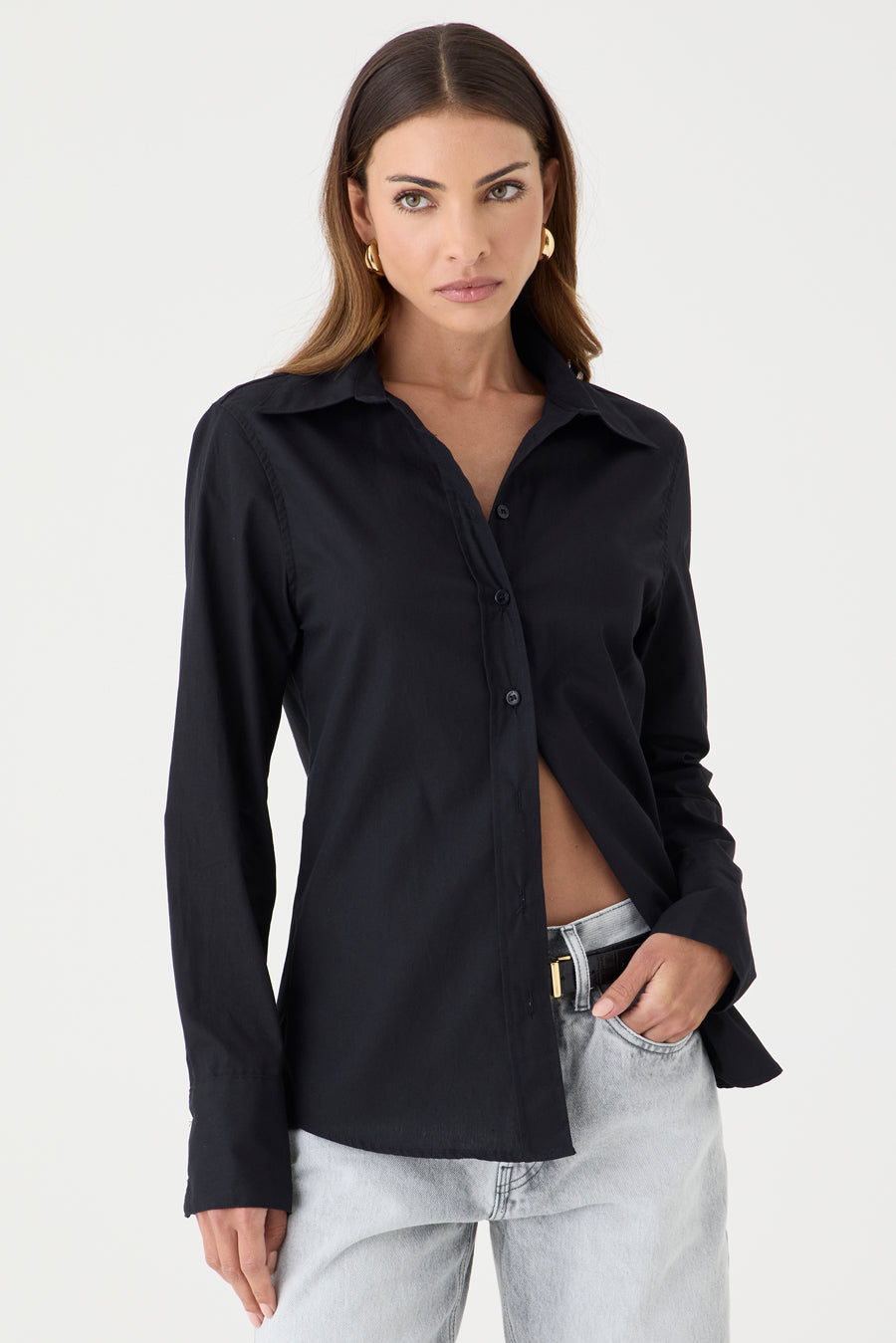 CAMISA FEMININA TRICOLINE SLIM PRETA