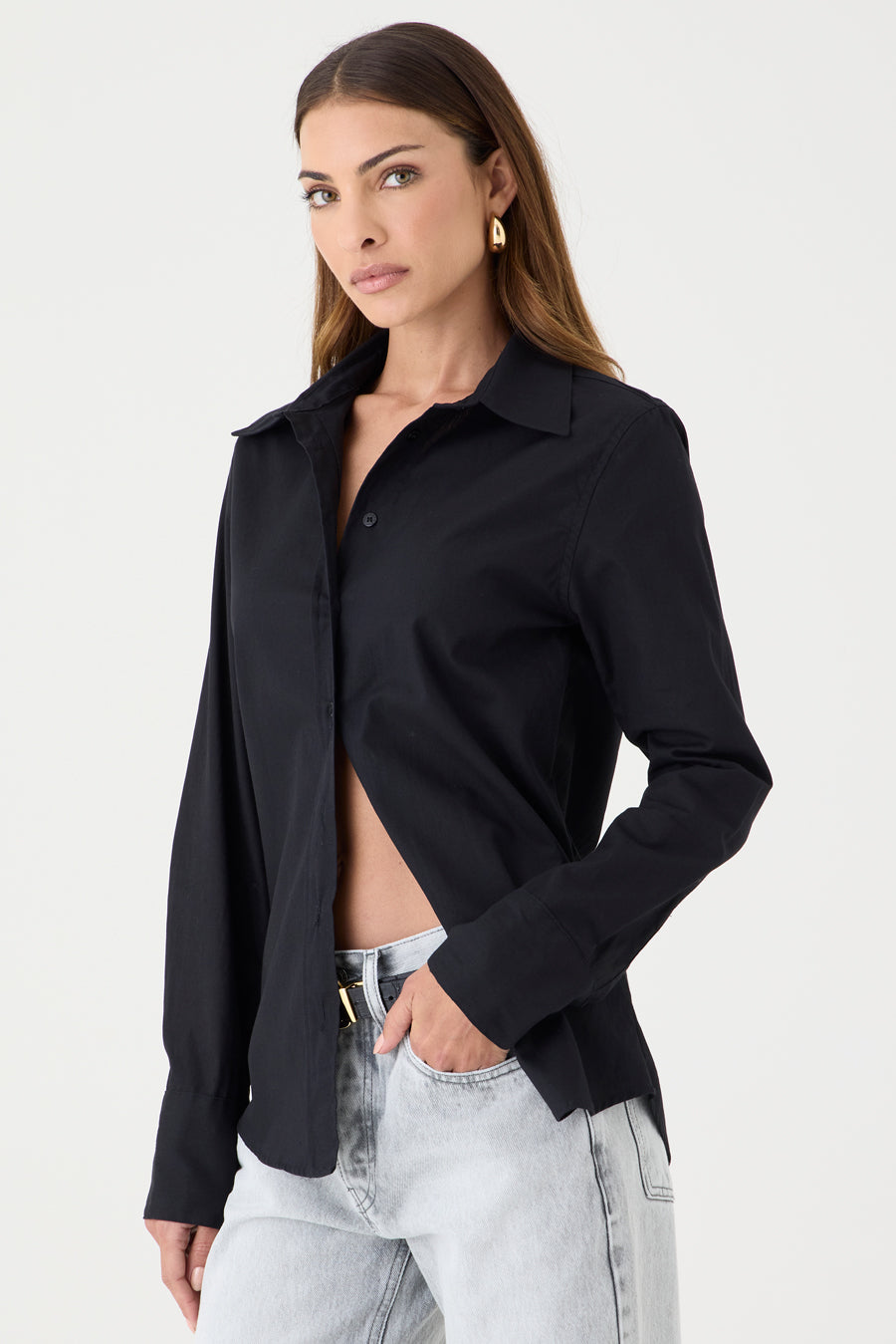 CAMISA FEMININA TRICOLINE SLIM PRETA