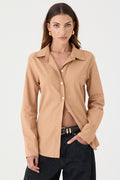 CAMISA FEMININA TRICOLINE SLIM AREIA ESCURO