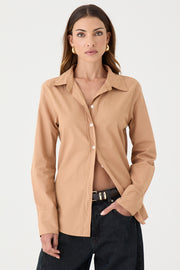CAMISA FEMININA TRICOLINE SLIM AREIA ESCURO