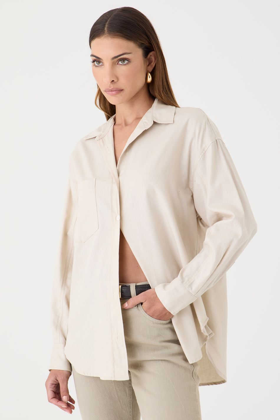 CAMISA FEMININA RELAXED LIDEL AREIA