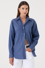 CAMISA FEMININA RELAXED LINOX AZUL SEA
