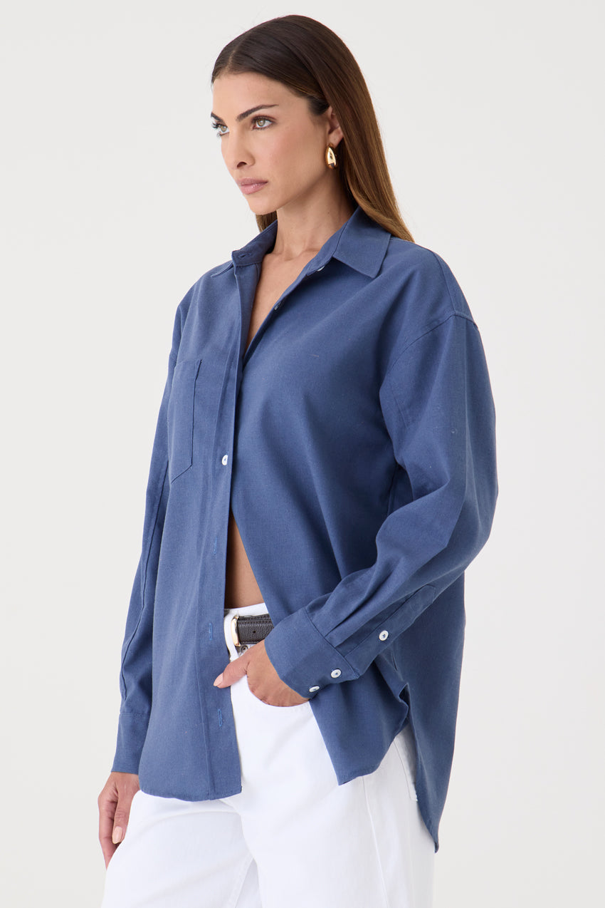CAMISA FEMININA RELAXED LINOX AZUL SEA