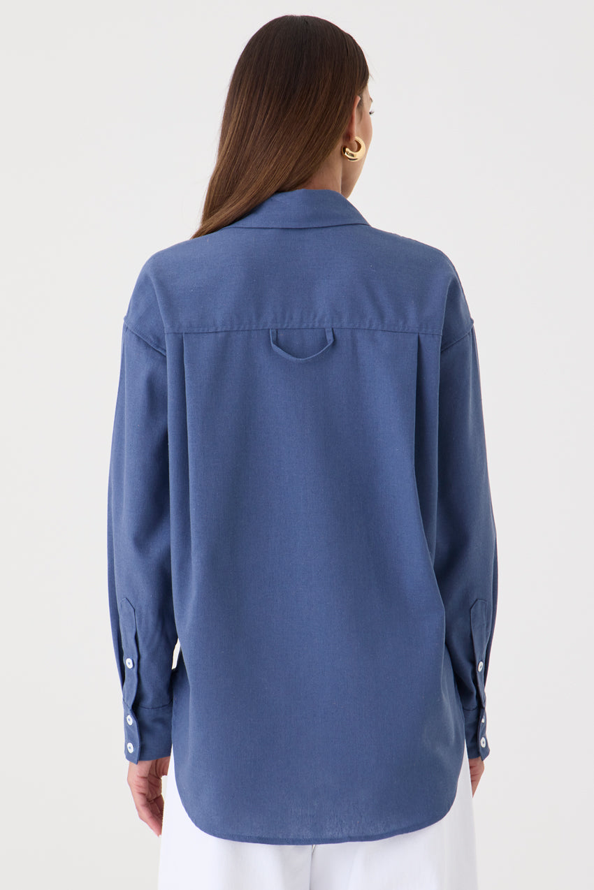 CAMISA FEMININA RELAXED LINOX AZUL SEA