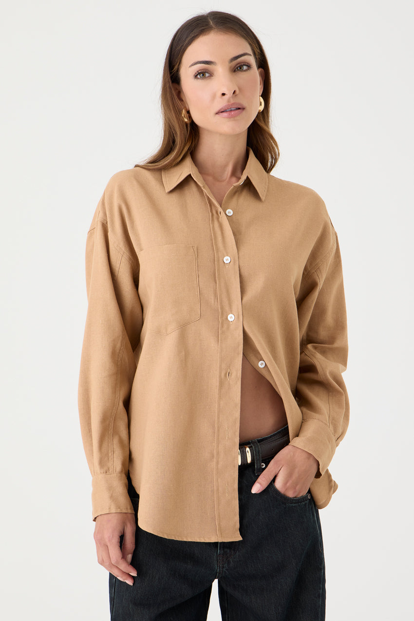 CAMISA FEMININA RELAXED LINOX AREIA ESCURO