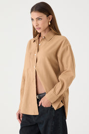 CAMISA FEMININA RELAXED LINOX AREIA ESCURO