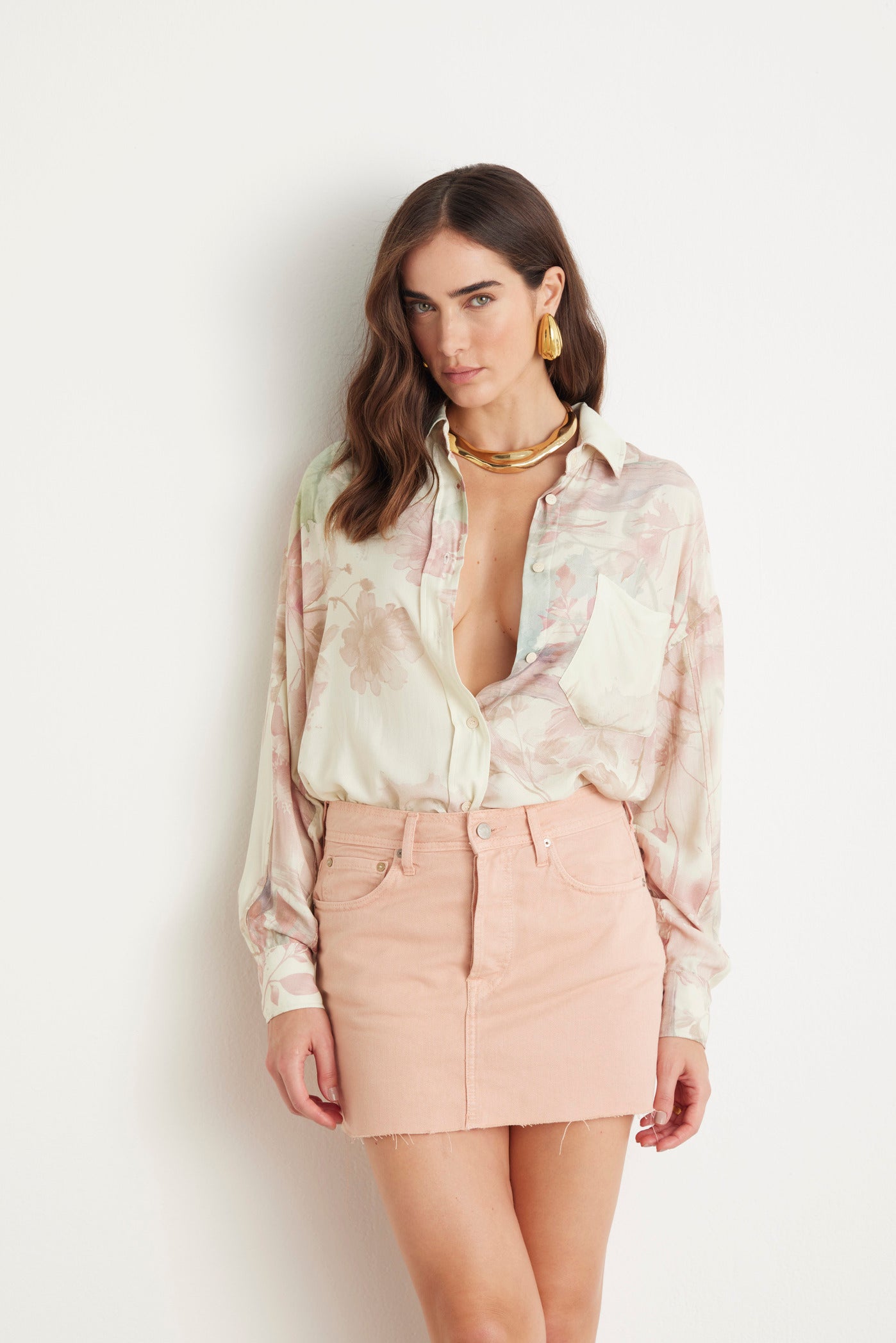 MINI SAIA HALEY FEMININA COLOR SARJA ROSA BLUSH