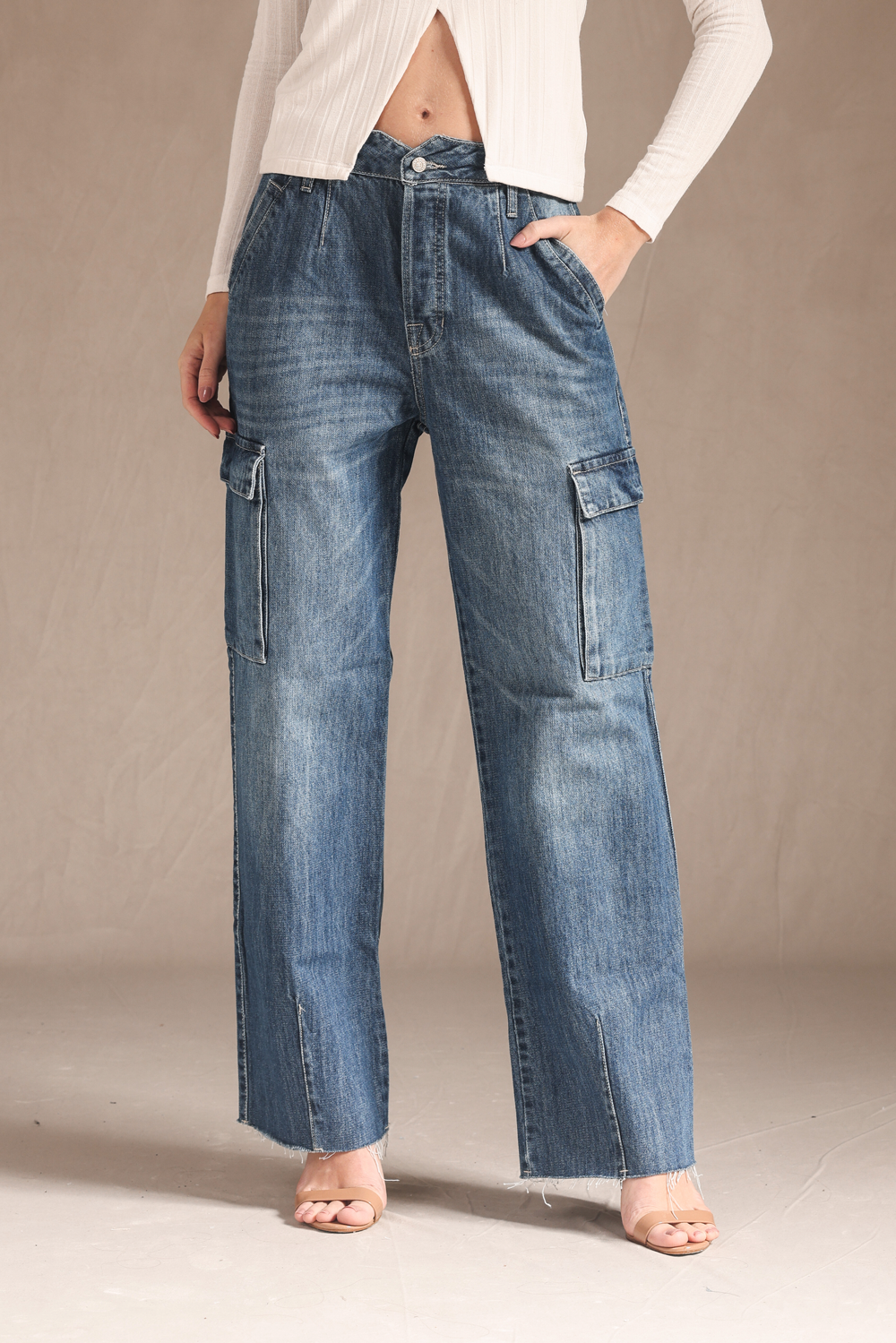 Calça Cargo Jeans Escuro